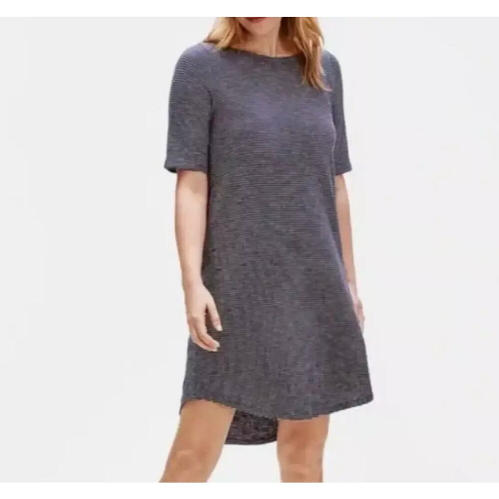 Eileen Fisher Tunic Dress PM Lagenlook Beachy Coastal Organic Cotton Hemp Stripe